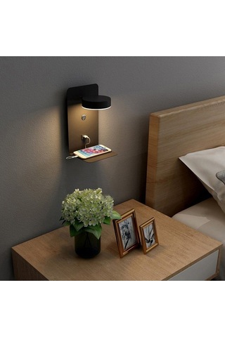 Reading USB -TYPE C Yatak Başı Led Aplik Mat Siyah