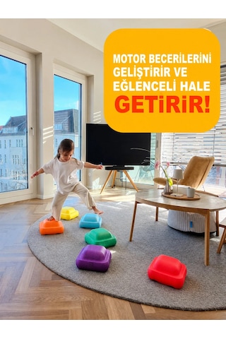 Çocuklar İçin Renkli Adım Taşları - Denge Oyunu - Epp Eğitici Oyuncak Seti - 6 Parça - Saklama Ve Taşıma Filesi Dahil
