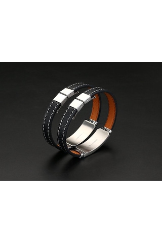 Tesbihane Deri&Çelik Kombinli Kişiye Özel İsim Harf/Yazılı Yay Burcu Erkek Bileklik Gümüş