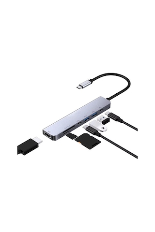 Usb Çoklayıcı 7in1 Hub Type-c 4k Hdmı Sd Tf Kart Okuyucu Usb 3.0 Okuyucu