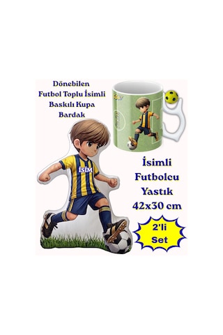 Sarı Lacivert Futbol Kupa Taraftar Yastık Kombin Taraftar Uyku Arkadaşı İkili Set Hediye Hediye Paketi-Hediye Paketi