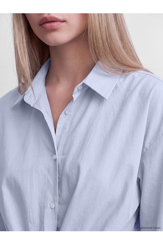 Lcw Vision Mavi Bağlamalı Poplin Oversize Kadın Gömlek