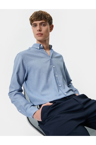 Koton Slim Fit Gömlek Klasik Yaka Uzun Kollu Düğmeli Mavi 4sam60023hw Mavi