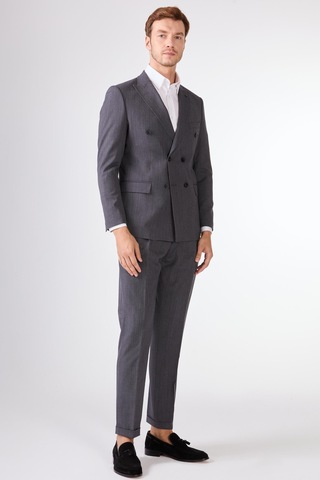 Dufy Gri Düz Erkek Takım Elbise - Slim Fit Gri