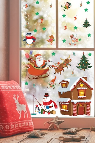Yılbaşı Sticker Noel Baba Geyikler Kardan Adam Penguenler Ve Yılbaşı Süsleri