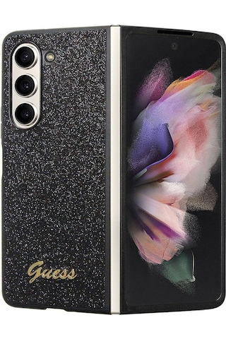 Galaxy Z Fold 5 Uyumlu Kılıf Guess Lisanslı Yazı Logolu Glitter Script Kapak Siyah
