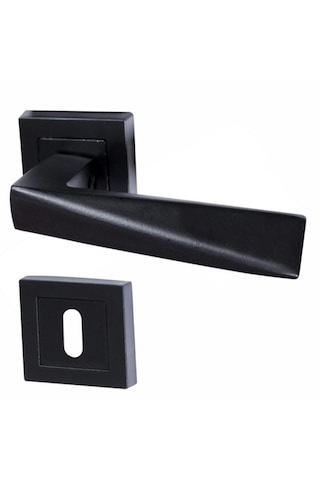 Prizma Siyah Kare Rozetli Kapı Kolu Oda 1takım