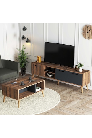 Set 1581-2070 Exxen 180 Cm Tv Ünitesi + Exxen Orta Sehpa - Hat-antrasit Rengi