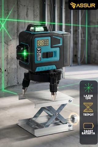 Assur Asr909 360 12 Köşe Su Terazili Lazer Metre Hizalama Mavi