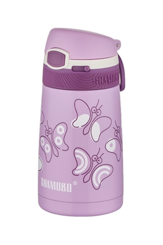 Shamobo 350 Ml Paslanmaz Çelik Pipetli Termos - Çocuk Termosu 6 Saate Kadar Isı Yalıtımı Mor
