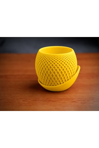 3d Baskı Küre Saksı - Kafes Dokulu İki Parçalı Dekoratif Saksı - Sarı-sarı Diğer
