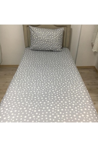 Tek Kişilik Ranforce Lastikli Çarşaf Takımı Yıldız Desenli Gri