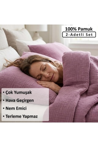 Lexroo Püskül 2-adet Müslin Yastık Kılıfı Seti, 100% Pamuk 2-katlı Standart Ölçü Çok Renkli