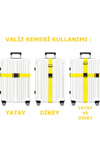 Valiz Kemeri Siyah Ekstra Emniyet Kilitli Tokalı Ayarlanabilir Bavul Kemeri 2 Adet X 200cm Sarı