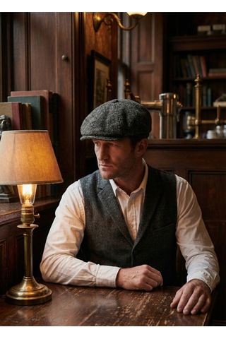 Emybox Erkek Kaşe 8 Köşe Kasket Şapka Klasik Retro- Peaky Blinders Tarzı Lastikli Standart Beden B