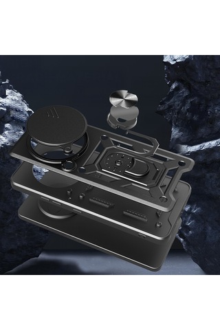 Honor Magic 7 Lite Kılıf Magnetik Standlı Kamera Korumalı Zore Sürgülü Vega Kapak Mavi
