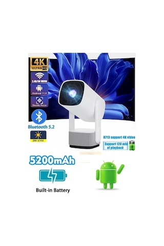 K2 Şarjlı Projeksiyon 4k Bt Wifi Android Taşınabilir Led Projektör Ev Sinema Açık Hava Tv