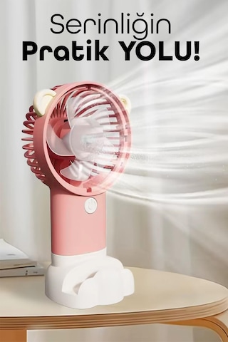 Şarjlı Telefon Standlı Mini El Fanı Seyahat Masaüstü Vantilatör Taşınabilir Mini Fan Pembe 0808