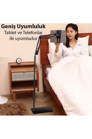 Zhltools 360 Derece Ayarlanabilir Teleskopik Metal Telefon - Tablet Tutucu Stand Siyah