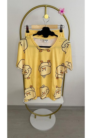 Civciv Desenli Şortlu Takım Sarı