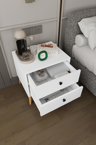 Modern 2 Çekmeceli Komodin Şifonyer %100 Mdf Çok Amaçlı Organizer Kmd03 Beyaz