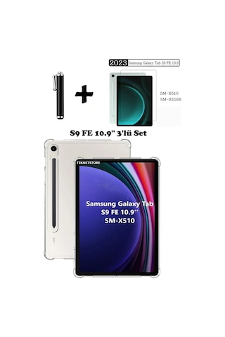 Samsung Galaxy Uyumlu Tab S9 Fe 10.9 Inç Tablet Kılıfı Silikon Ekran Koruyucu Dokunmatik Kalem Seti Kılıf