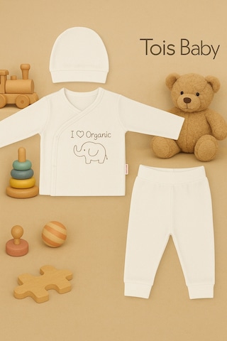 2 Li Avantajlı Set Hediyelik Organik Hastahane Çıkışı Bebek Takımı 0-3 Ay Pembe + Ekru