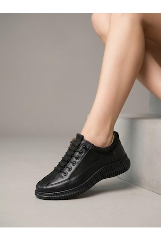 Beren Kadın Hakiki Deri Siyah Casual Ayakkabı Ortopedik Taban Süet Kombin Sneaker