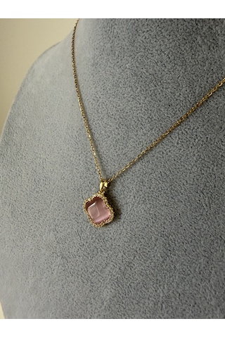 Pembe Taşlı Yonca Kolye - Özel Günler İçin Şık Gold Tasarım Açık Pembe