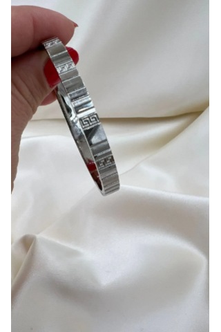 Bb Çelik Desenli Kelepçe Bilezik Gümüş