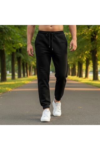Noxly Jogger Eşofman Altı Lastik Paça Üç İplik Siyah