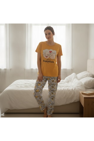 Bonbon Kadın Giyim Kısa Kollu Baskılı Pijama Takımı Bb2664 Çok Renkli