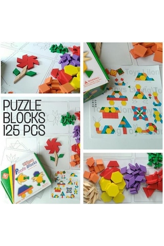 Sepetinegelsin 125 Parça Ahşap Eğitici Tangram Puzzle Blok Seti