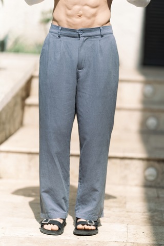 Fyfaha Bol Paça İndigo Erkek Keten Pantolon İndigo