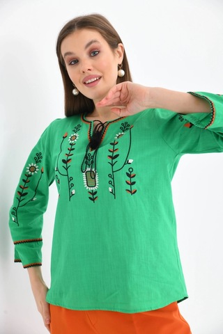 Dokuma Yazlık Bluz Yeşil