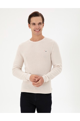 U.S. Polo Assn. Erkek Slim Fit Bisiklet Yaka Krem Basic Kazak 50298282-VR071