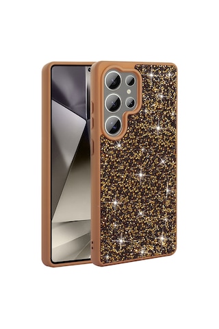 Samsung Uyumlu S25 Ultra Kılıf Simli Pırlanta Taşlı Kamera Yükseltili Silikon Erd Altın