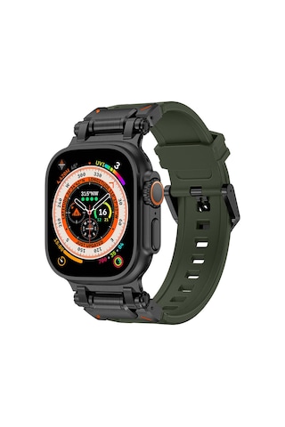 Zore Watch Ultra 49mm Uyumlu Clo- Krd-101 Titanyum Metal Başlıklı Silikon Kordon-siyah-yeşil