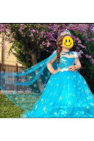 Parti Selesi Frozen Elsa Askılı Kostüm Mavi
