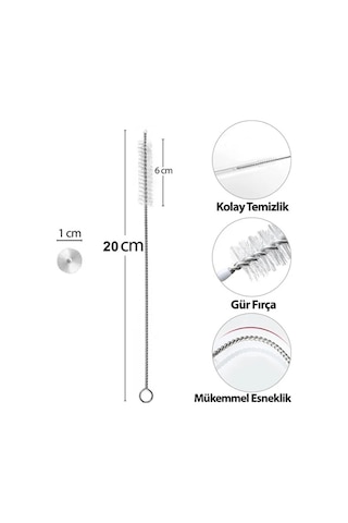 Mucit Home 5 Adet Pipet Temizleme Fırçası - Cam Pipet Fırçası - Bambu Pipet Fırçası - Metal Pipet Fırçası Gümüş