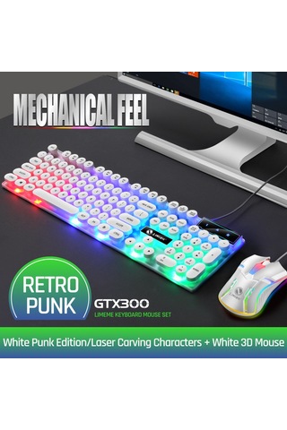 Monyee Gtx300 Retro Tasarım Klavye Ve Fare Seti - Ergonomik, Işıklı, Usb Bağlantılı, Beyaz Renk Diğer