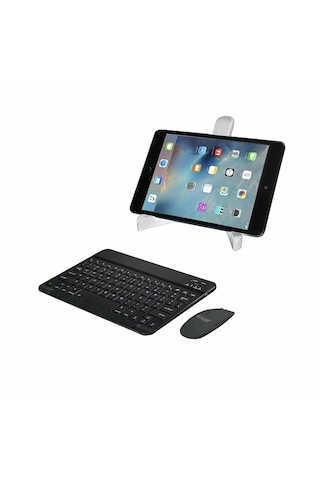 Microcase Apple İpad Air 13 2026 İle Uyumlu Bluetooth Klavye Tr Sticker + Bluetooth Mouse + Tablet Standı - Al2765