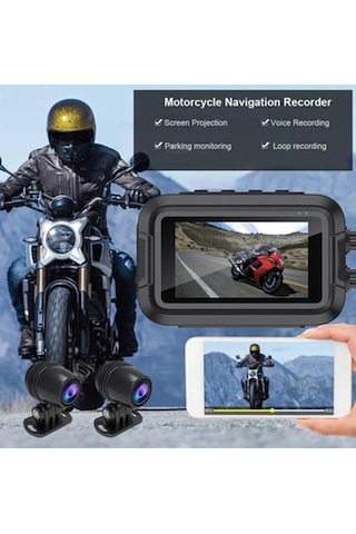 Motosiklet Kamerası Full Hd 1080p,150 Geniş Açı 3.0 Ekran Çift Ön Arka Kamera Wifi Destekli Gprs Öz Siyah