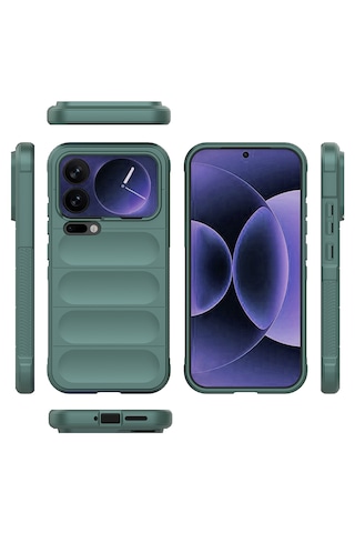 Xiaomi 17 Pro Max Kılıf Kamera Korumalı Esnek Tpu Oyuklu Arka Yüzey Tasarımlı Darbe Emici Silikon Kapak Koyu Yeşil