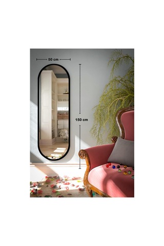 Tr Siyah Oval Dekoratif Boy Duvar Aynası,siyah 50x150 Diğer