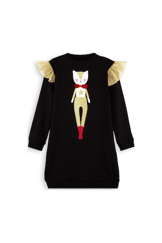 Denokids Simli Kedi Kız Çocuk Siyah Elbise Renkli