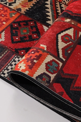 Blghome Patchwork Desenli Modern Halı Dekoratif Kilim Kırmızı - Siyah