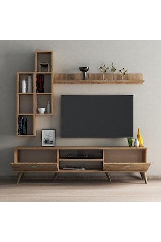 Mega 180 Lik Kitaplıklı Raflı Tv Ünitesi Çam - Tvu0302