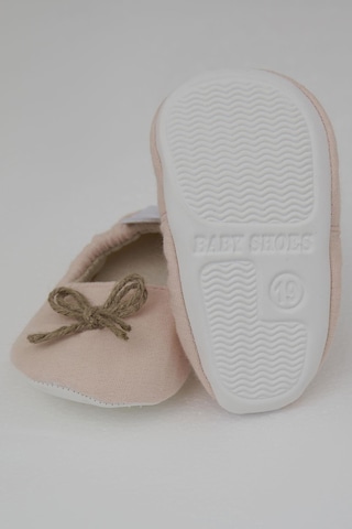 Bebiccino Kız Bebek Muslin Patik Ayakkabı Jüt İp Fiyonk Aksesuarlı 18-19 Numara, Pudra