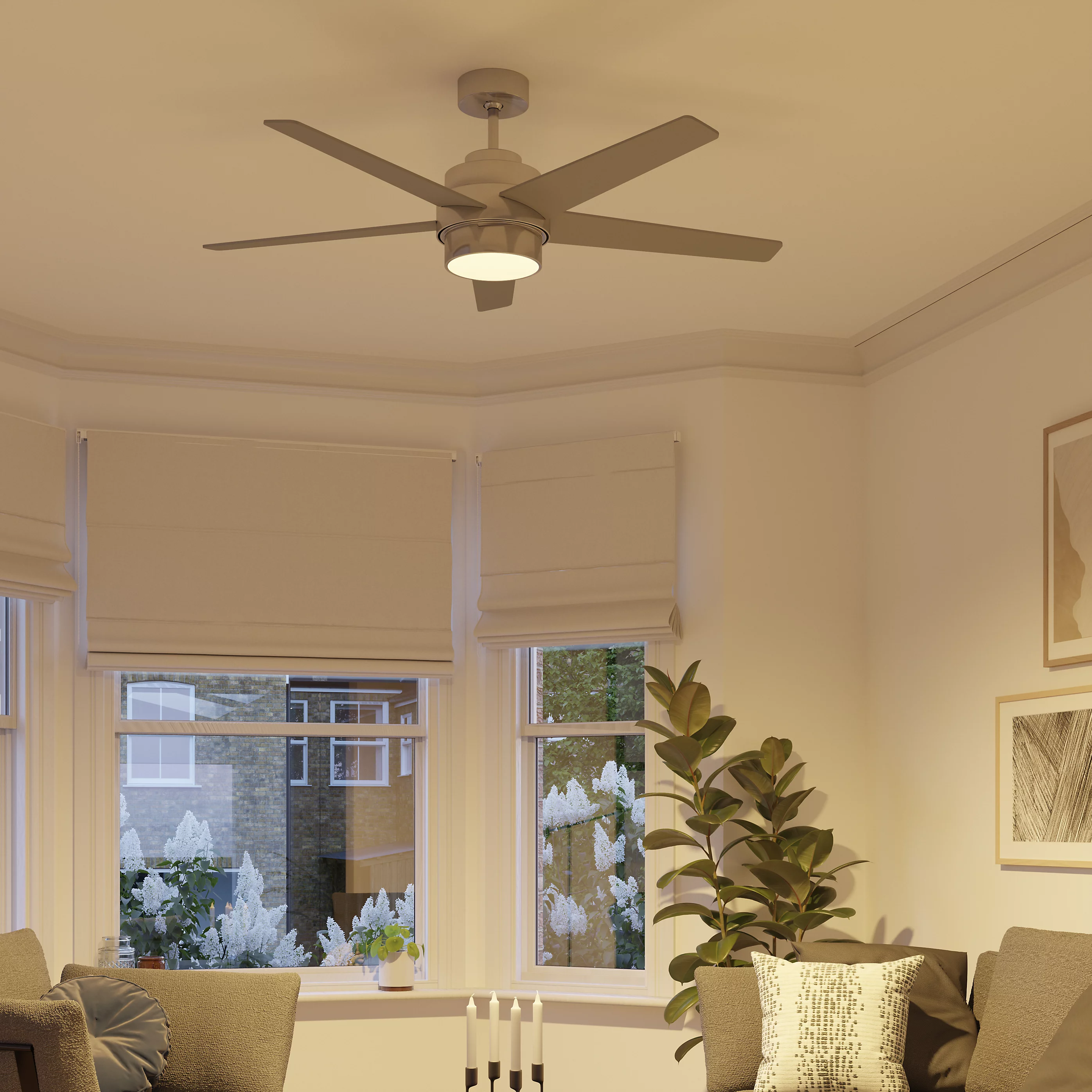 5 Kanatlı 132 Cm Krom Tavan Vantilatörü Uzaktan Kumandalı Kendinden Ayarlanabilir Led Aydınlatmalı